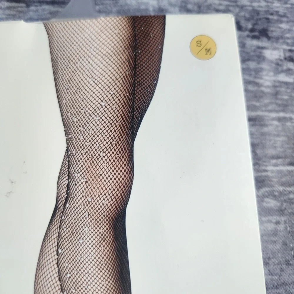 A New Day Black Fishnet Tights with Rhinestones‎ Size S/M